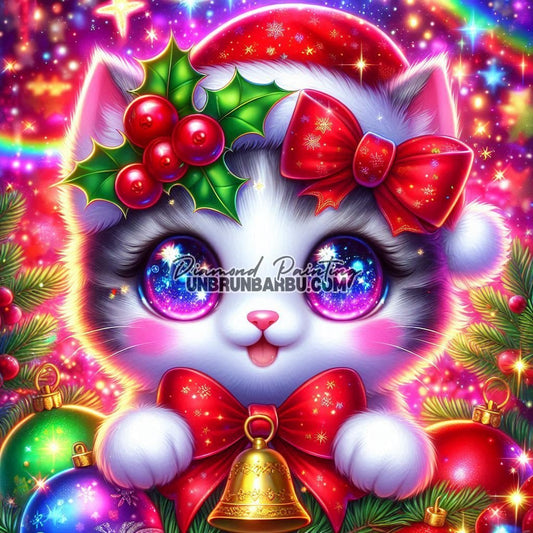 Chaton Magique de Noël (80cm x 80cm) - UnBrunBarbu