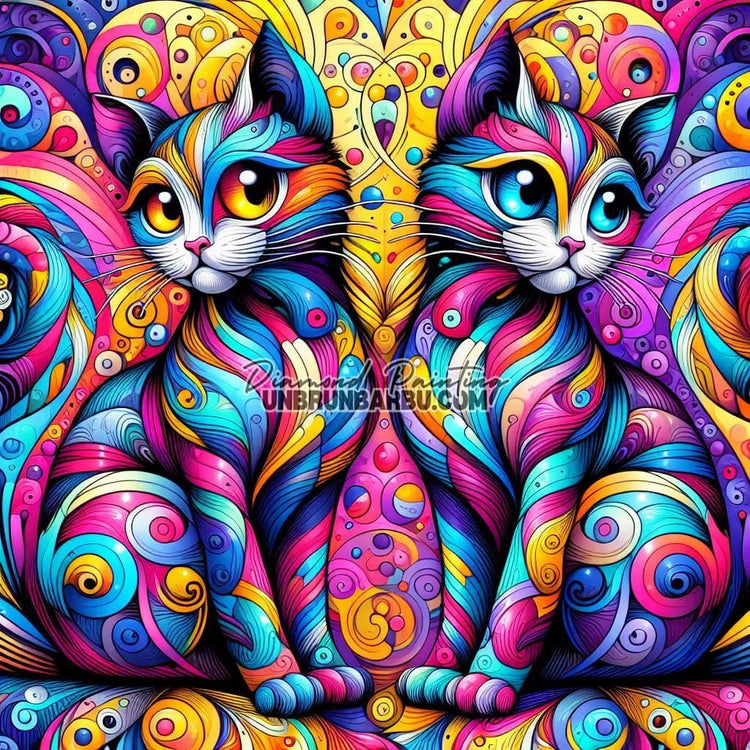 Chats des Rêves Chromatiques (70cm x 70cm) - UnBrunBarbu