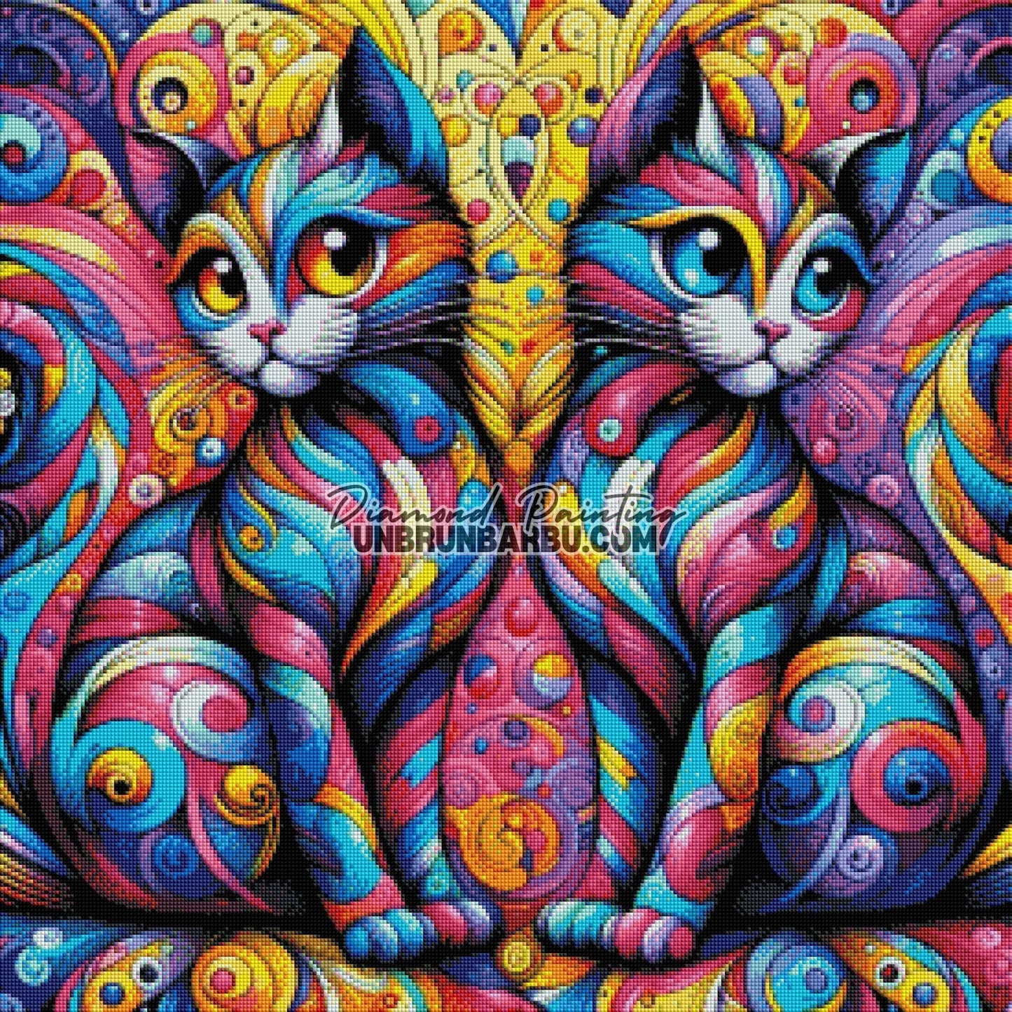 Chats des Rêves Chromatiques (70cm x 70cm) - UnBrunBarbu