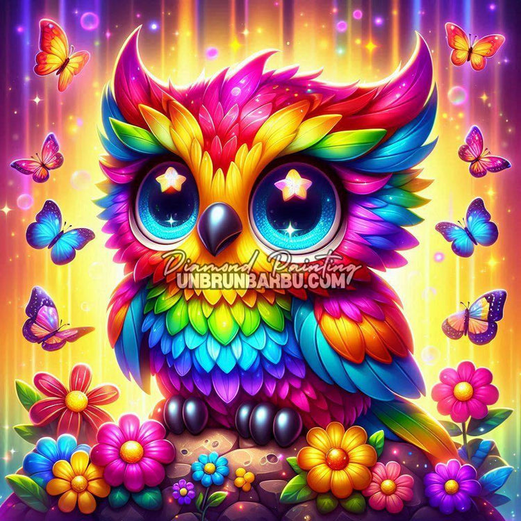 Chouette aux Couleurs Étoilées (80cm x 80cm) - UnBrunBarbu