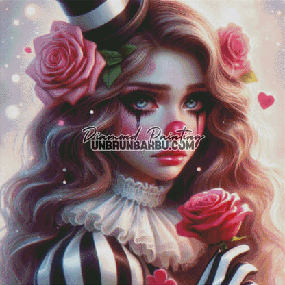 Clownesse aux Roses Écarlates (90cm x 90cm) - UnBrunBarbu