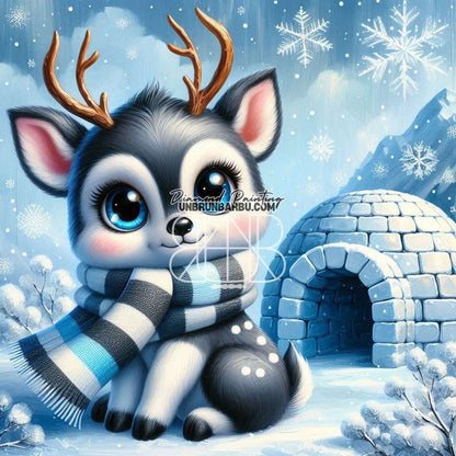 Cocon Enneigé, Igloo et Renne (80cm x 80cm) - UnBrunBarbu