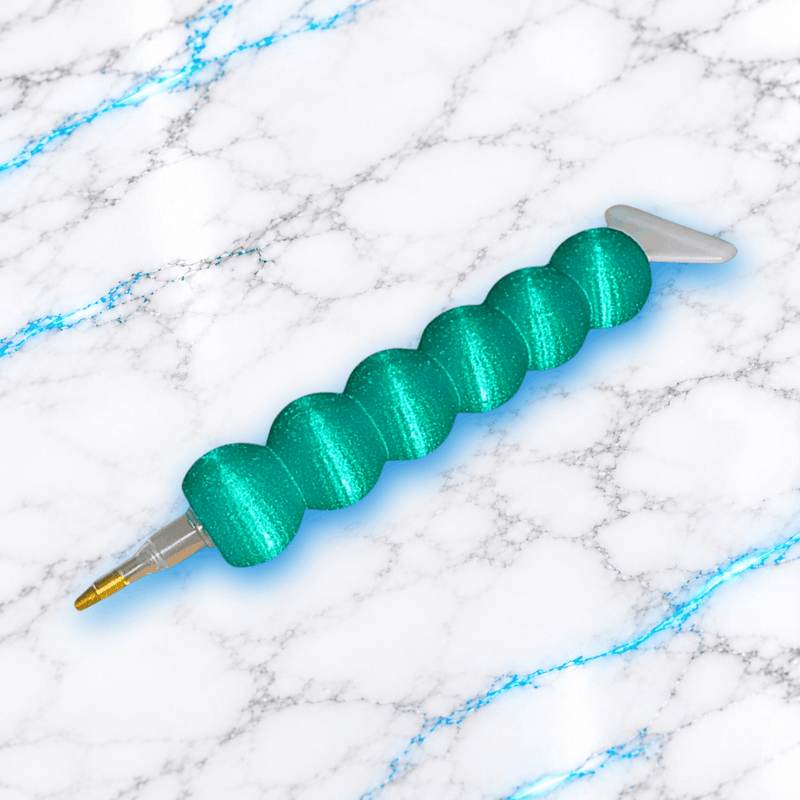 Crayon 3D Bubble Classique pour Diamond Painting, vert turquoise pailleté, avec manche à bulles arrondies et embout métallique pour broderie diamant.