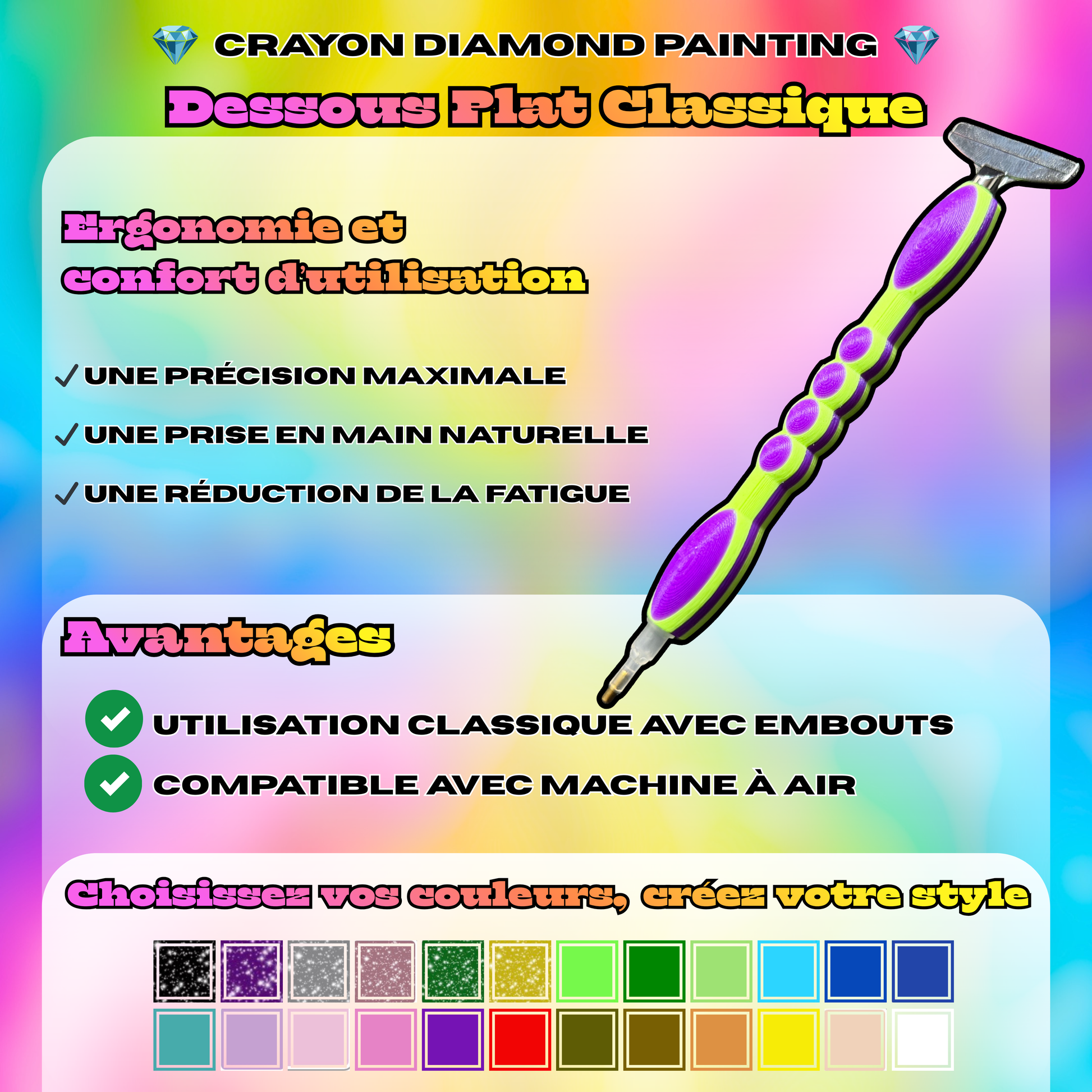 crayon 3d diamond painting dessous plat classique utilisation classique avec embout