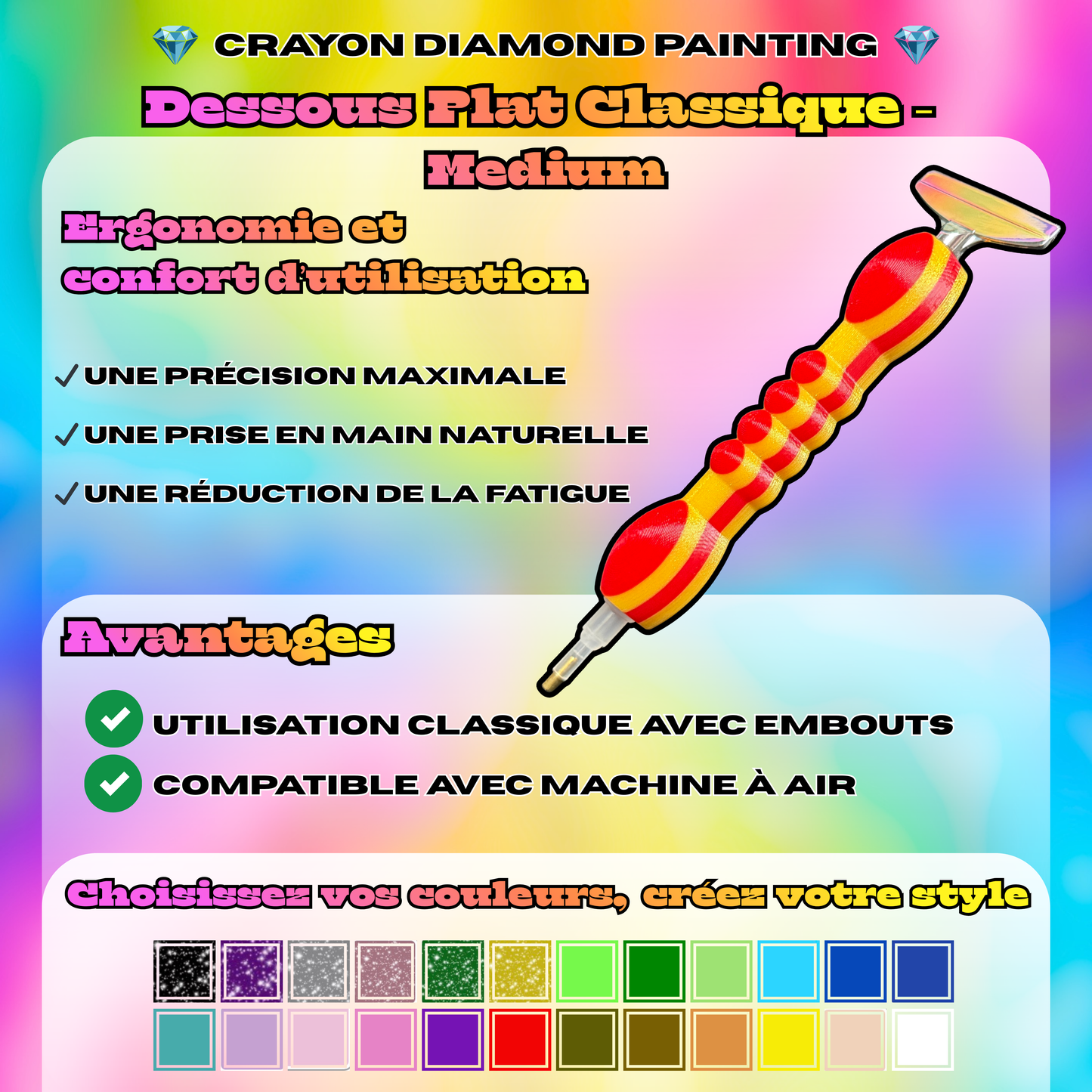crayon 3d diamond painting dessous plat classique medium avec embout classique