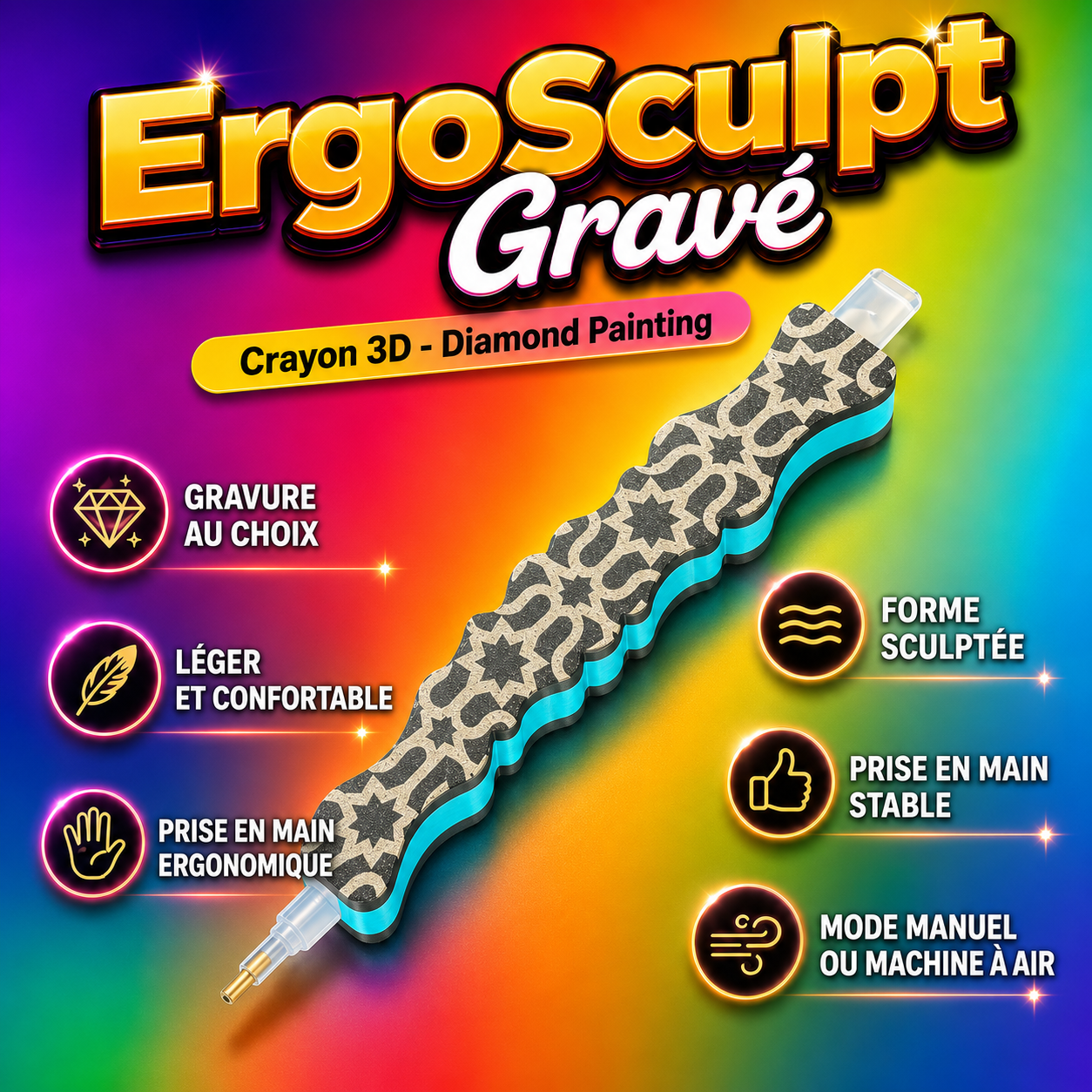 Crayon ErgoSculpt Gravé à la forme sculptée pour Diamond Painting