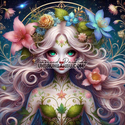 Déesse des Fleurs Étoilées (100cm x 100cm) - UnBrunBarbu