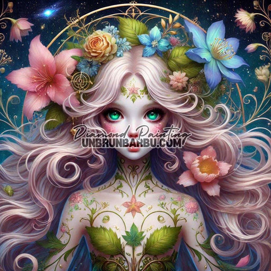Déesse des Fleurs Étoilées (100cm x 100cm) - UnBrunBarbu