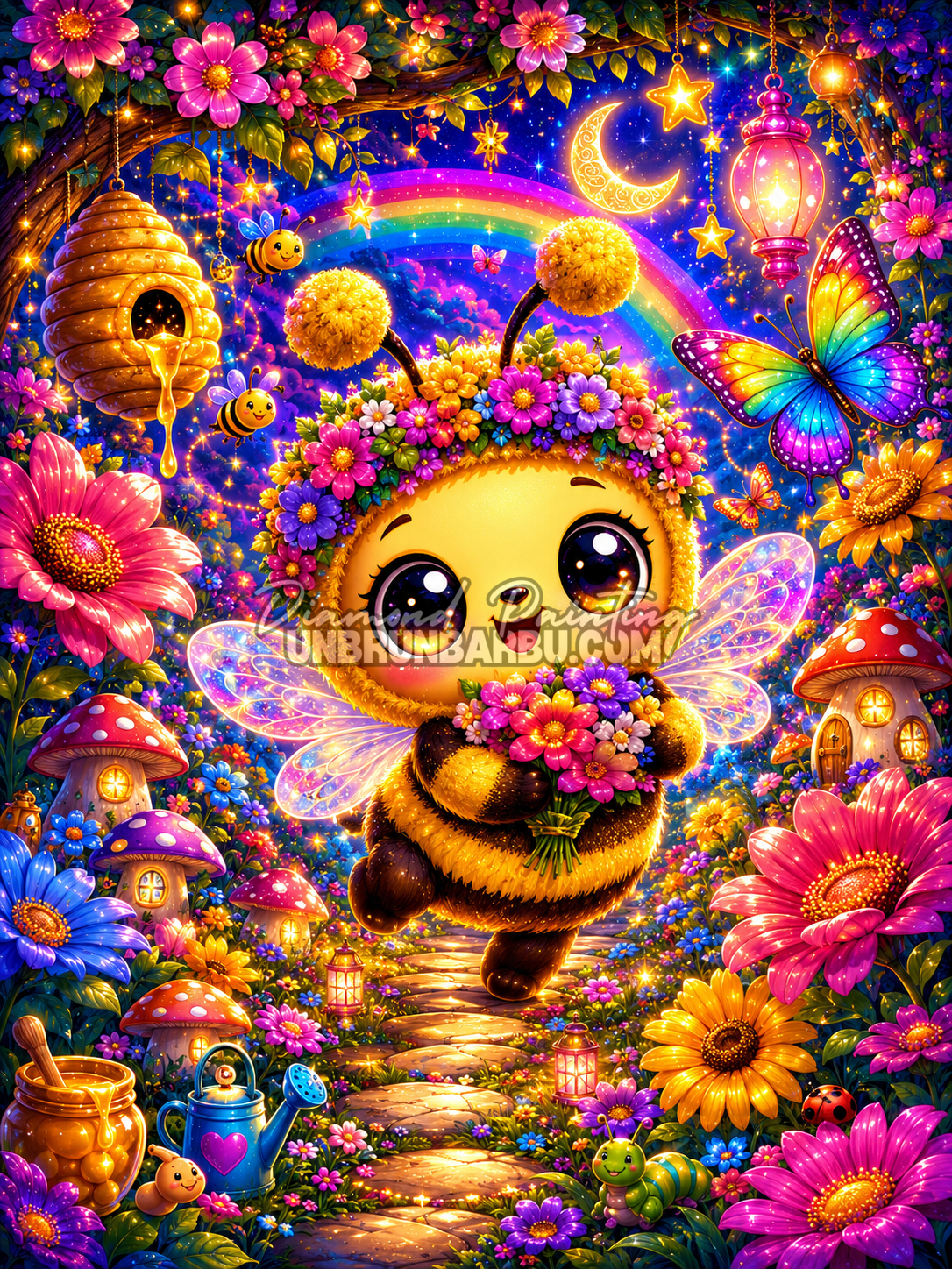 Diamond Painting Abeille et Nectar de Lumiere 80x110 illustration kawaii