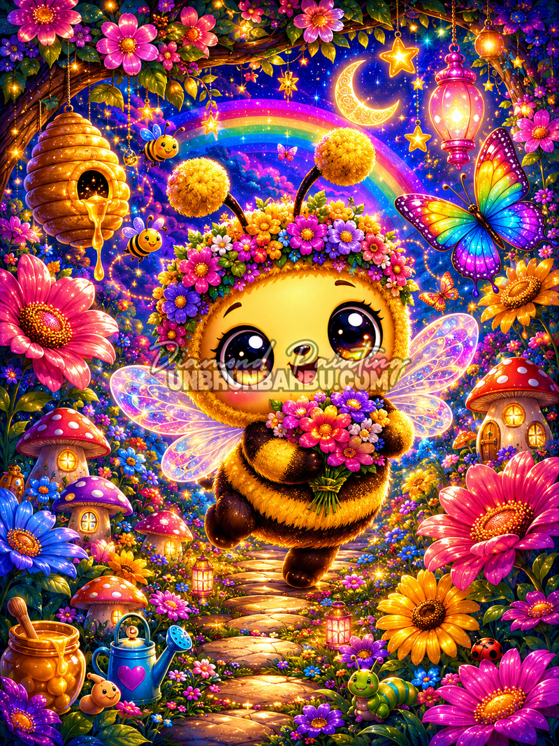 Diamond Painting Abeille et Nectar de Lumiere 80x110 illustration kawaii
