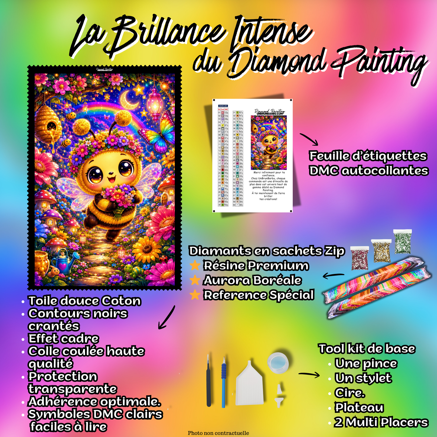 Kit complet Diamond Painting Abeille et Nectar de Lumiere 80x110 avec accessoires inclus