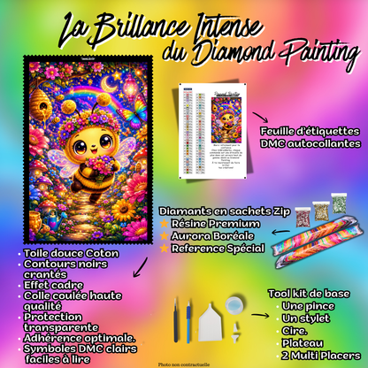 Kit complet Diamond Painting Abeille et Nectar de Lumiere 80x110 avec accessoires inclus