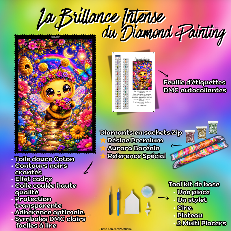 Kit complet Diamond Painting Abeille et Nectar de Lumiere 80x110 avec accessoires inclus