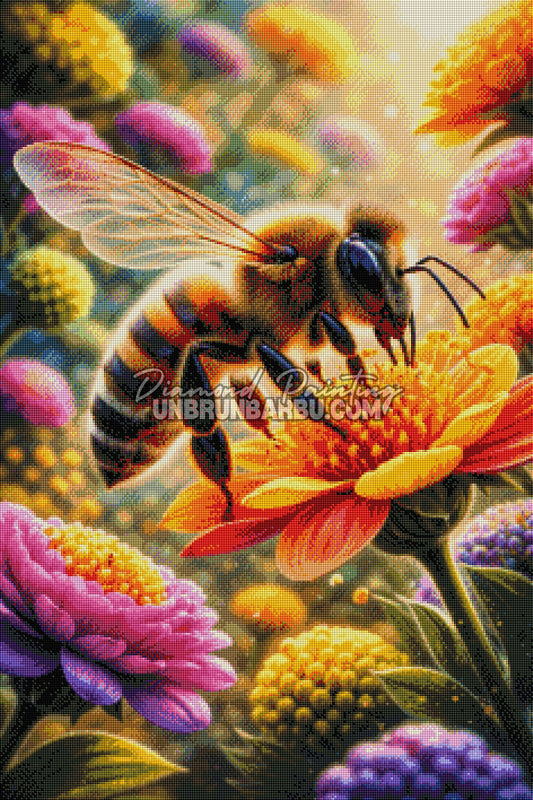 illustration diamond painting abeille pollinisatrice fleur