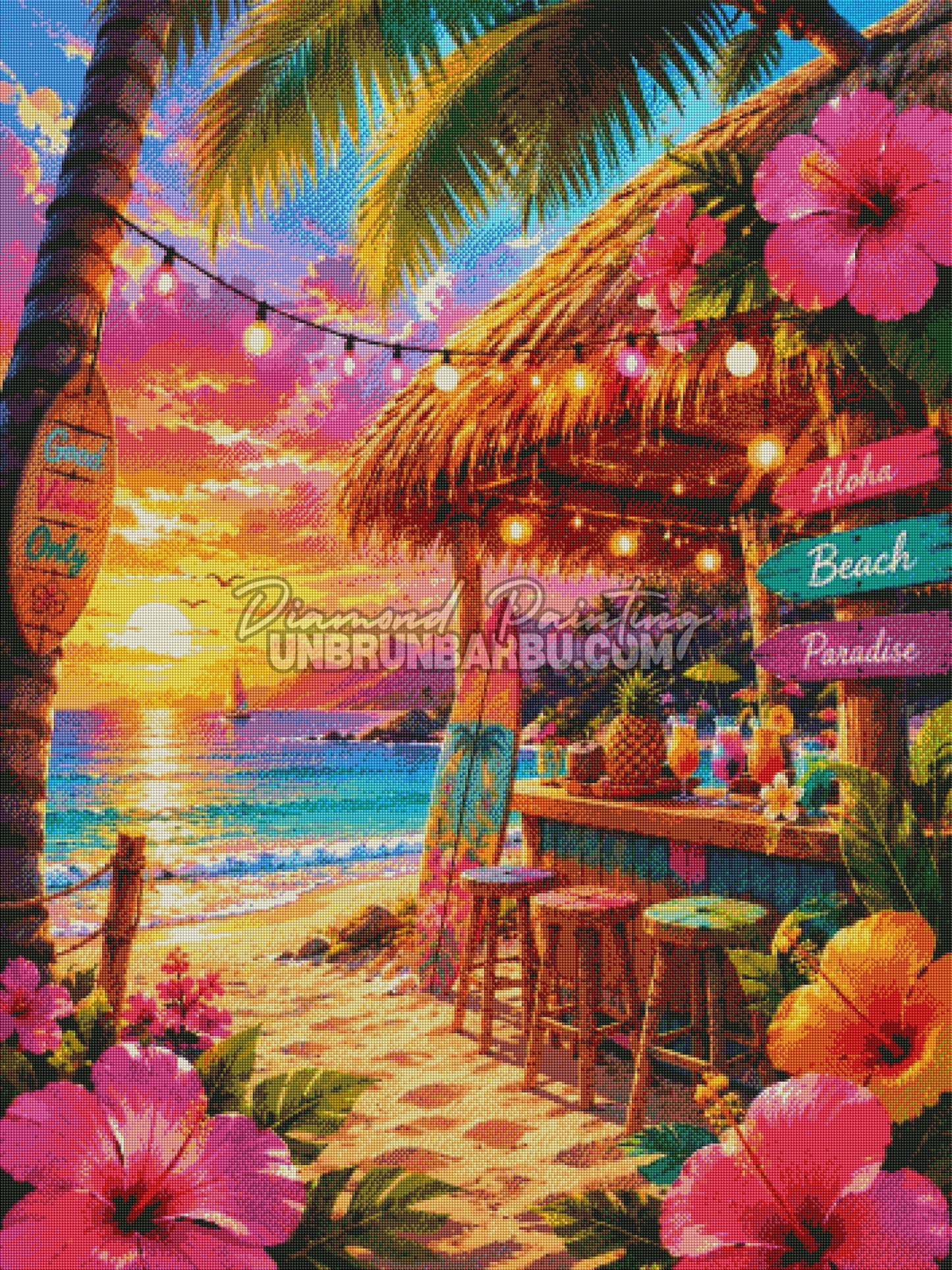 Rendu diamante du Diamond Painting Aloha au Bord de l Eau 90x120 cm