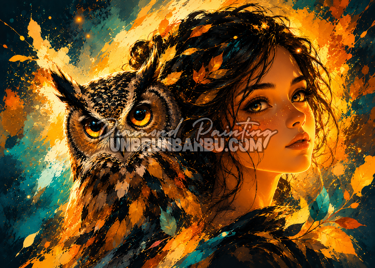 diamond painting ame du hibou 130x95 cm illustration femme et hibou