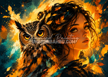 diamond painting ame du hibou 130x95 cm illustration femme et hibou