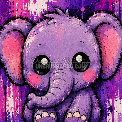 Diamond Painting éléphanteau violet 30x30 cm du kit Medium Animaux N°1