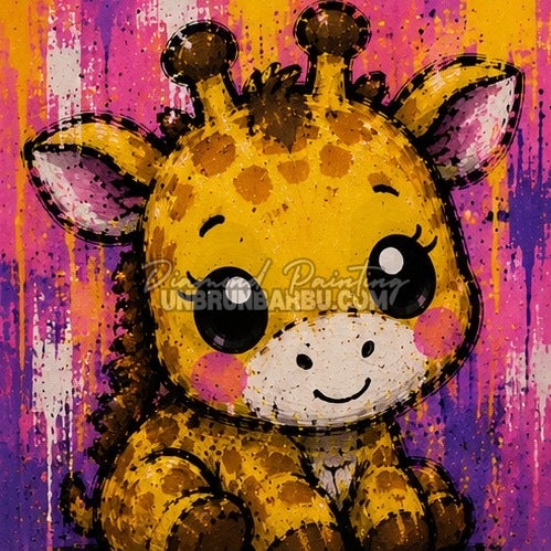 Diamond Painting girafe jaune et rose 30x30 cm du kit Medium Animaux N°1