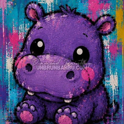Diamond Painting hippopotame violet 30x30 cm du kit Medium Animaux N°1