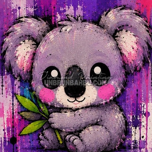 Diamond Painting koala violet avec feuilles 30x30 cm du kit Medium Animaux N°1
