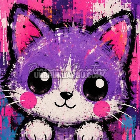 Diamond Painting chat violet aux joues roses 30x30 cm du kit Medium Animaux N°3