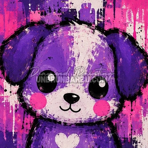 Diamond Painting chien violet avec cœur blanc 30x30 cm du kit Medium Animaux N°3