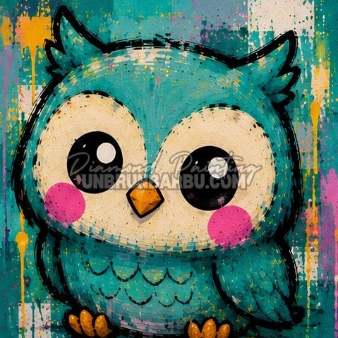 Diamond Painting chouette turquoise colorée 30x30 cm du kit Medium Animaux N°3