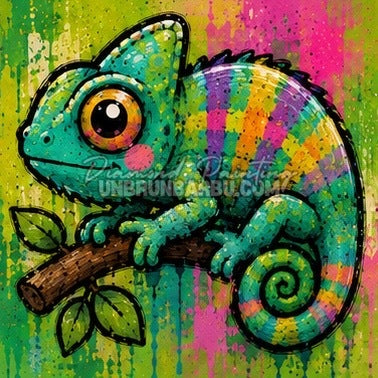 Diamond Painting caméléon vert multicolore sur une branche 30x30 cm du kit Animaux N°4