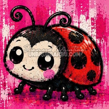 Diamond Painting petite coccinelle rouge sur fond rose 30x30 cm du kit Animaux N°4