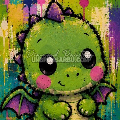 Diamond Painting petit dragon vert aux ailes violettes 30x30 cm du kit Animaux N°4