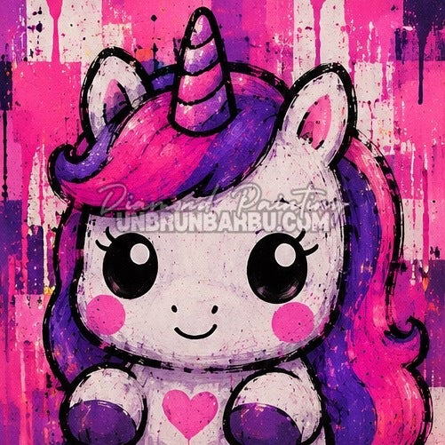 Diamond Painting petite licorne violette aux joues roses 30x30 cm du kit Animaux N°4