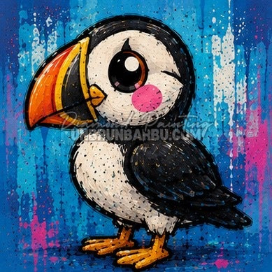 Diamond Painting toucan noir et blanc au bec coloré 30x30 cm du kit Animaux N°4