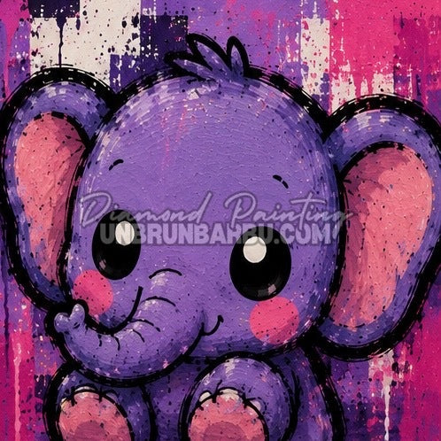 Diamond Painting petit éléphant violet aux grandes oreilles 30x30 cm du kit Animaux N°5