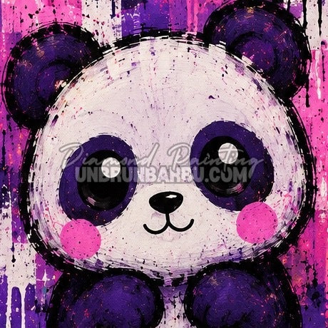 Diamond Painting panda blanc et violet aux grandes oreilles 30x30 cm du kit Animaux N°5