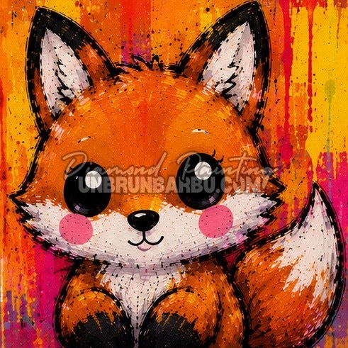 Diamond Painting renard roux aux joues roses sur fond orange 30x30 cm du kit Animaux N°5