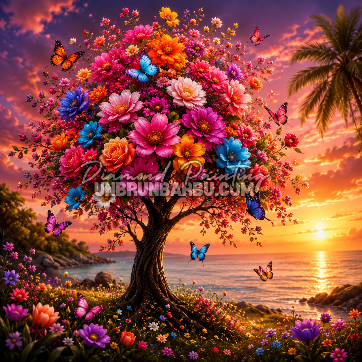 diamond painting arbre de vie aux mille fleurs 80x80 illustration