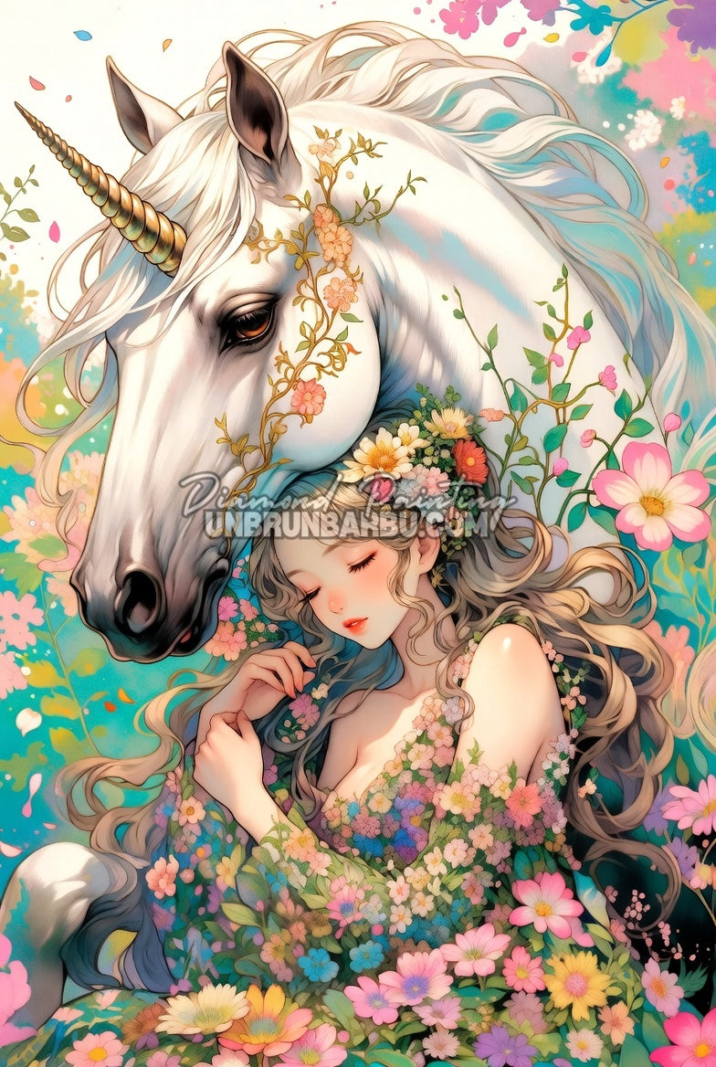 diamond painting benediction de la licorne 70x105 cm illustration licorne blanche fleurs pastel