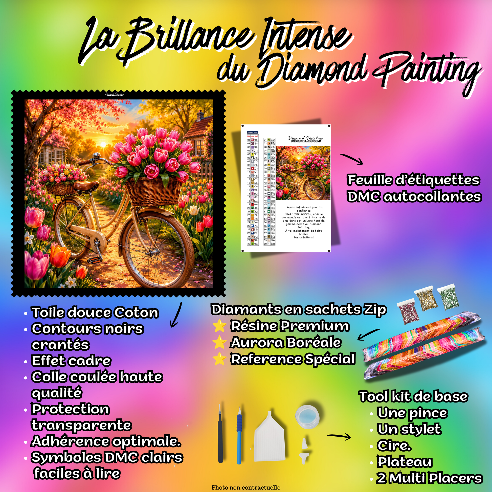 diamond painting bicyclette jardin tulipes 80x80 kit complet