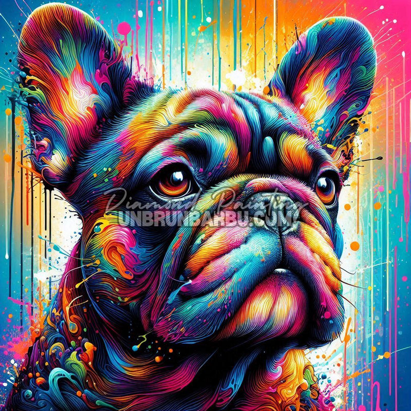 illustration diamond painting bouledogue francais couleur splash moderne