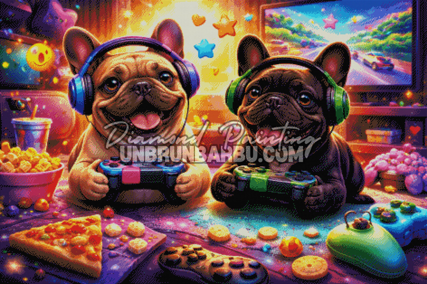 rendu diamond painting chiens gaming effet brillant