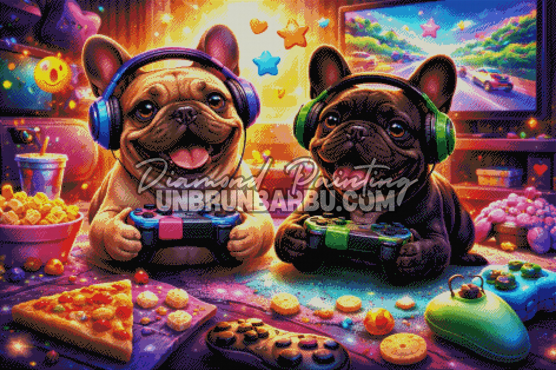 rendu diamond painting chiens gaming effet brillant