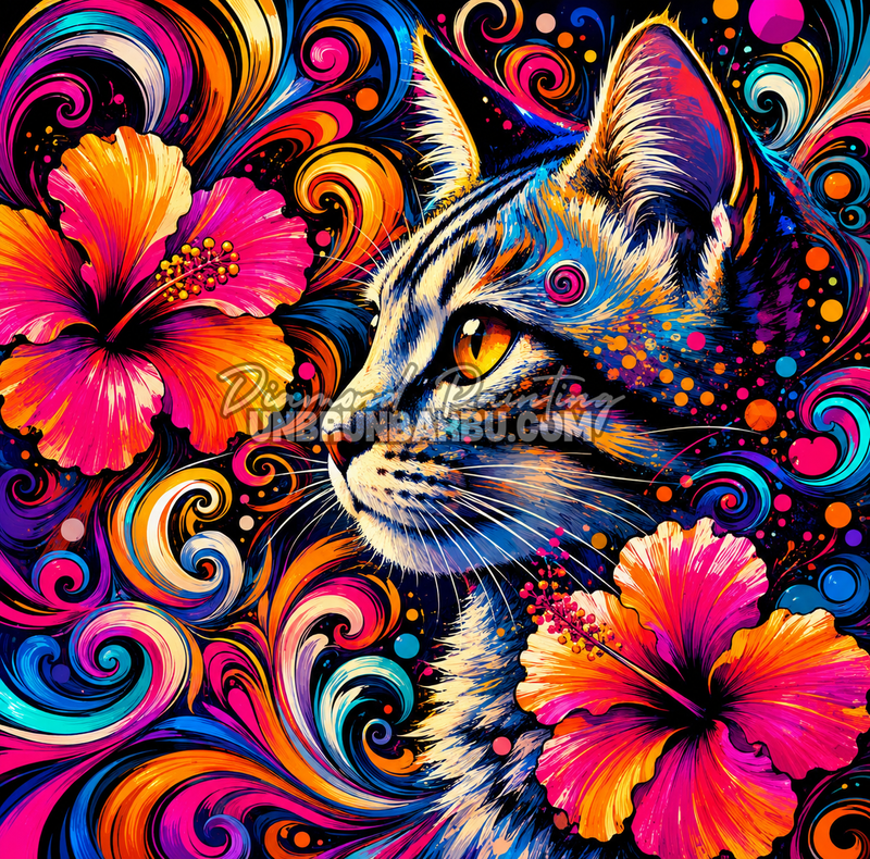diamond painting chat des couleurs infinies 60x60 cm chat psychédélique coloré