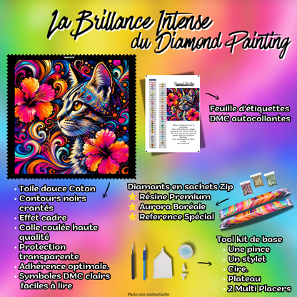 kit diamond painting chat des couleurs infinies 60x60 cm contenu premium complet