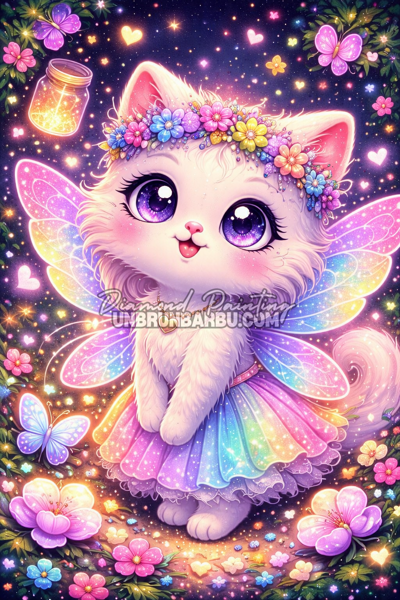 illustration diamond painting chat fee arc en ciel