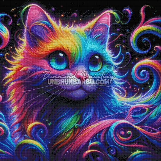 rendu diamond painting chat lumineux effet diamants