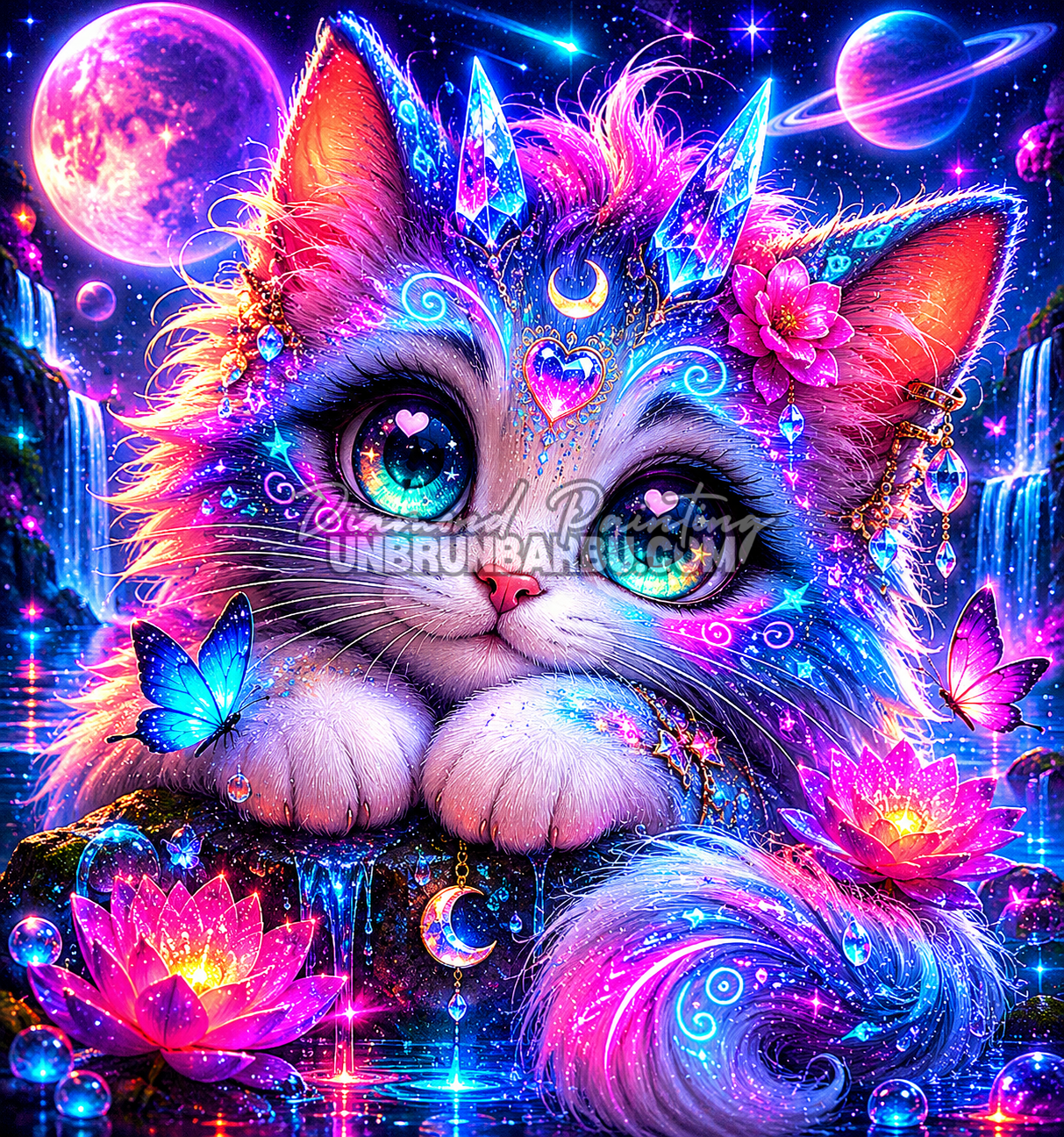 diamond painting chaton secret des constellations illustration 90x95