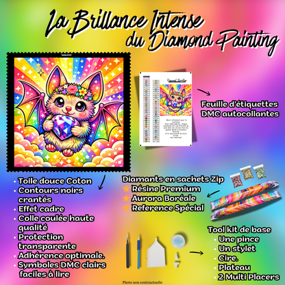 kit complet diamond painting chauve souris scintillante 70x70
