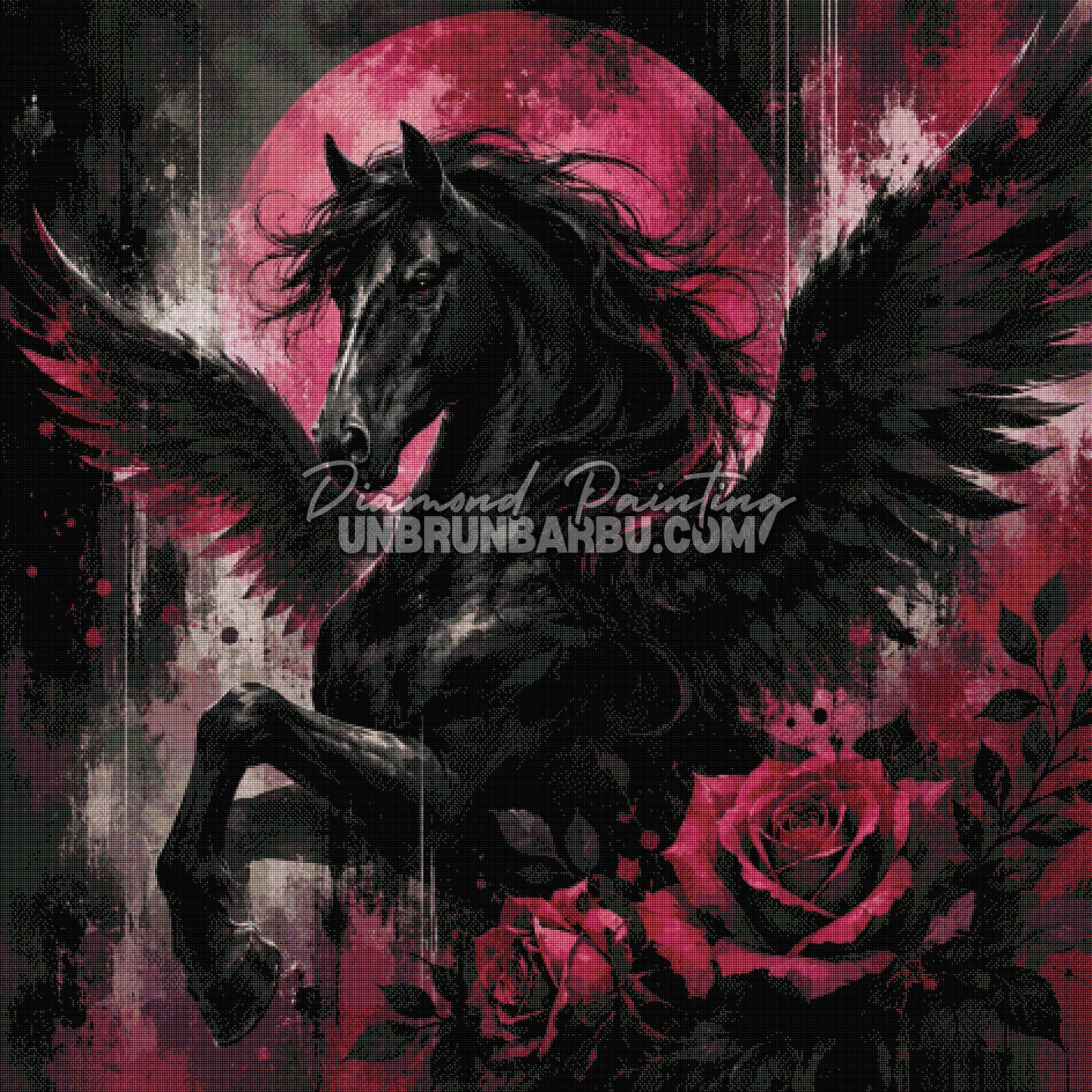 diamond painting cheval prince des tenebres rendu diamante 120x120
