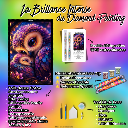 Kit complet Diamond Painting Chouette Sous les Ailes de Maman 70x90 cm